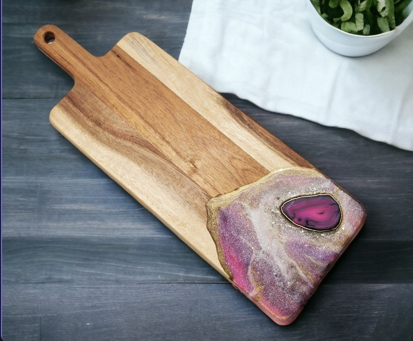 SOLD Pink Agate Chacuterie Serving Board