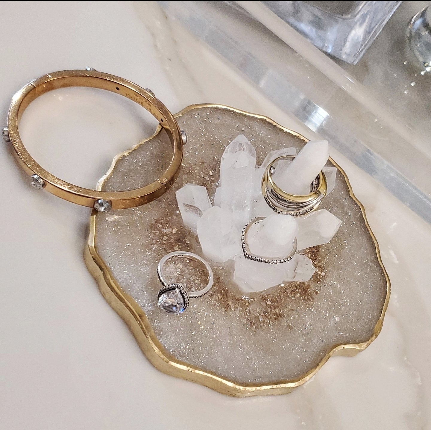 Gold & Crystal Quartz Inspired Ring Holder