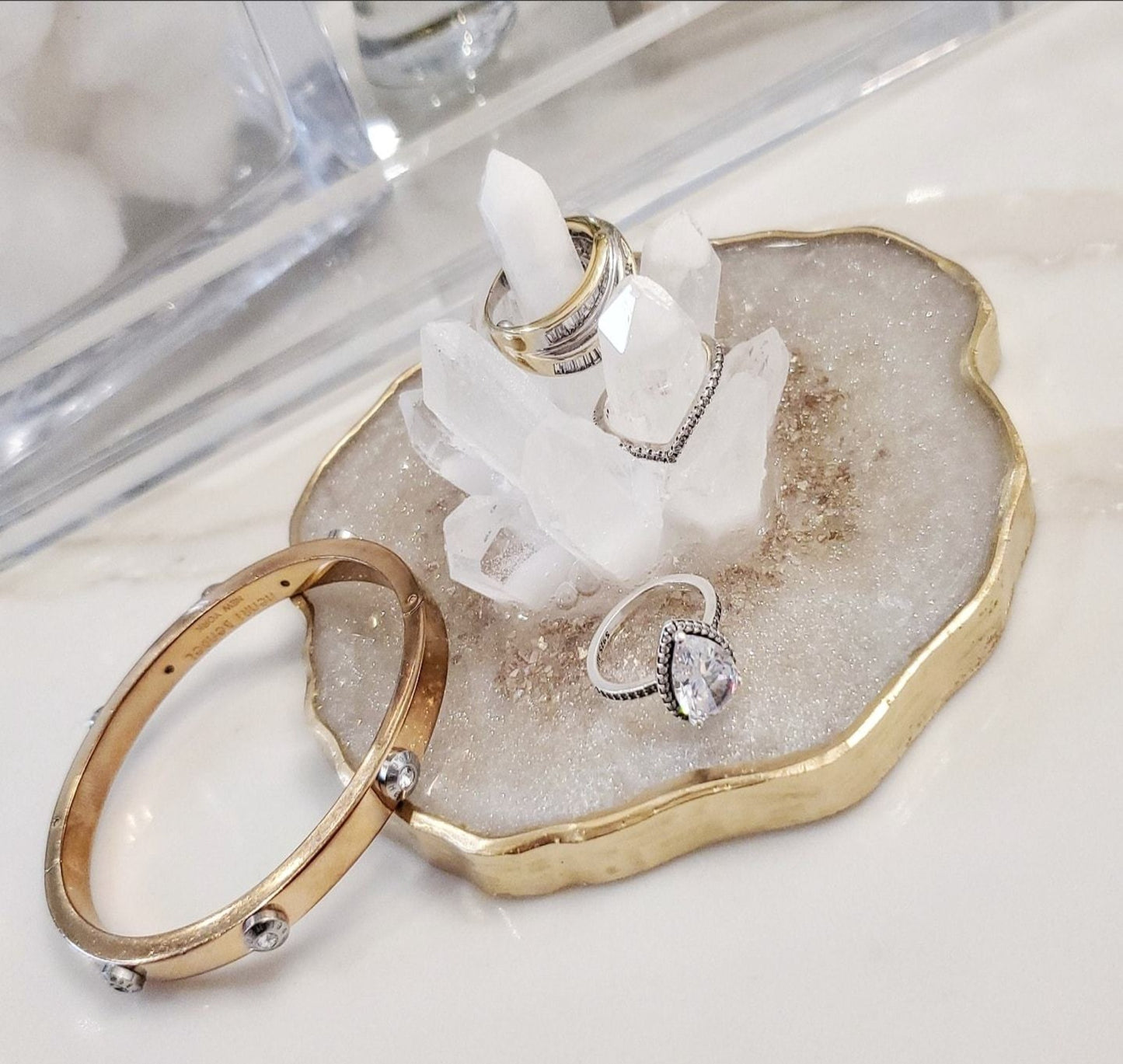 Gold & Crystal Quartz Inspired Ring Holder