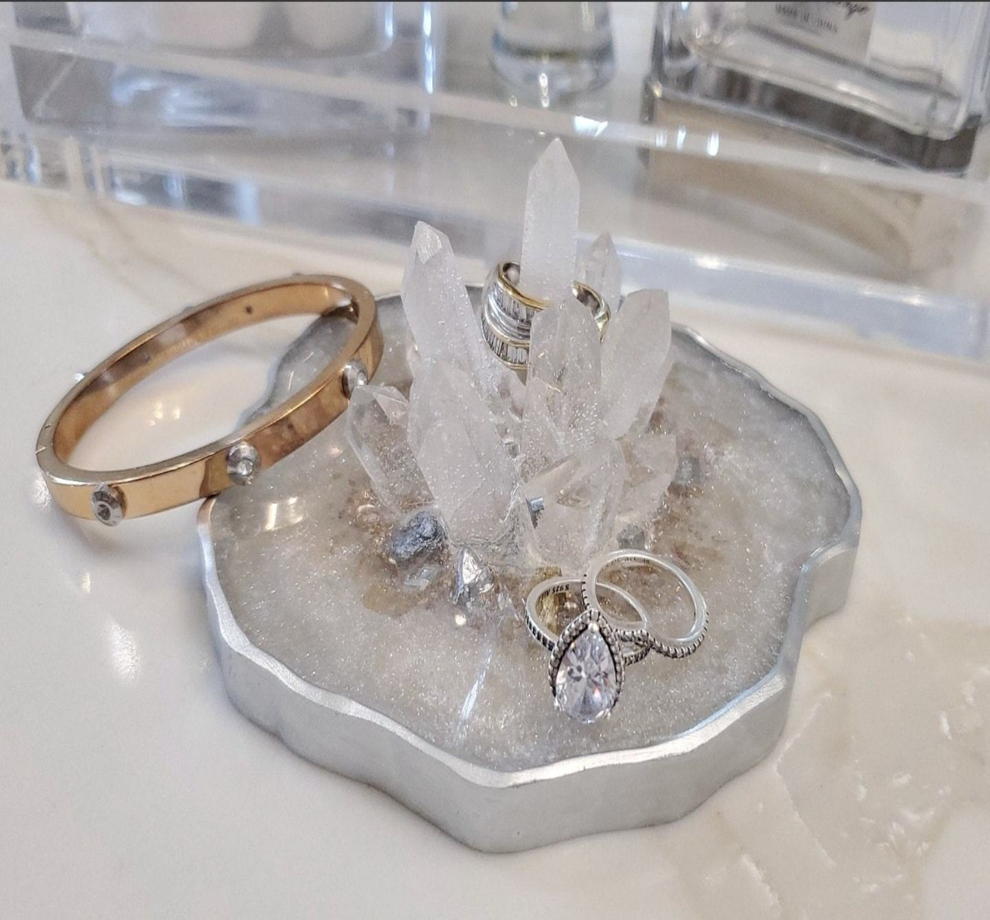 Silver Crystal Quartz Inspired Ring Holder